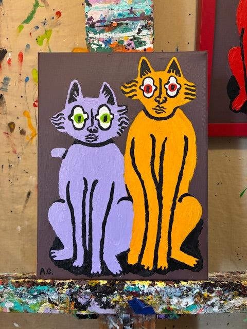 Cat painting - Purple & yellow