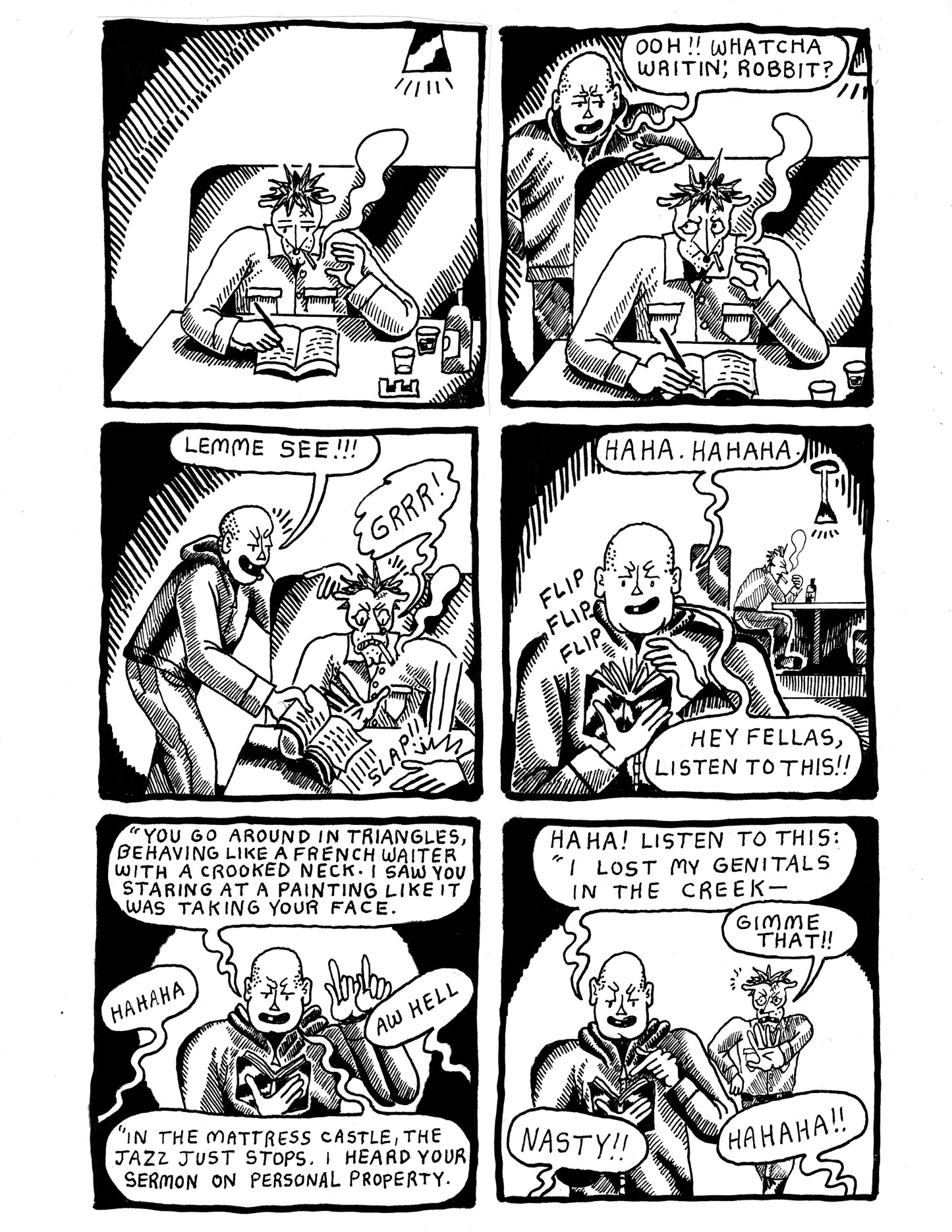 Robert writing poems at the bar (Pg 164)