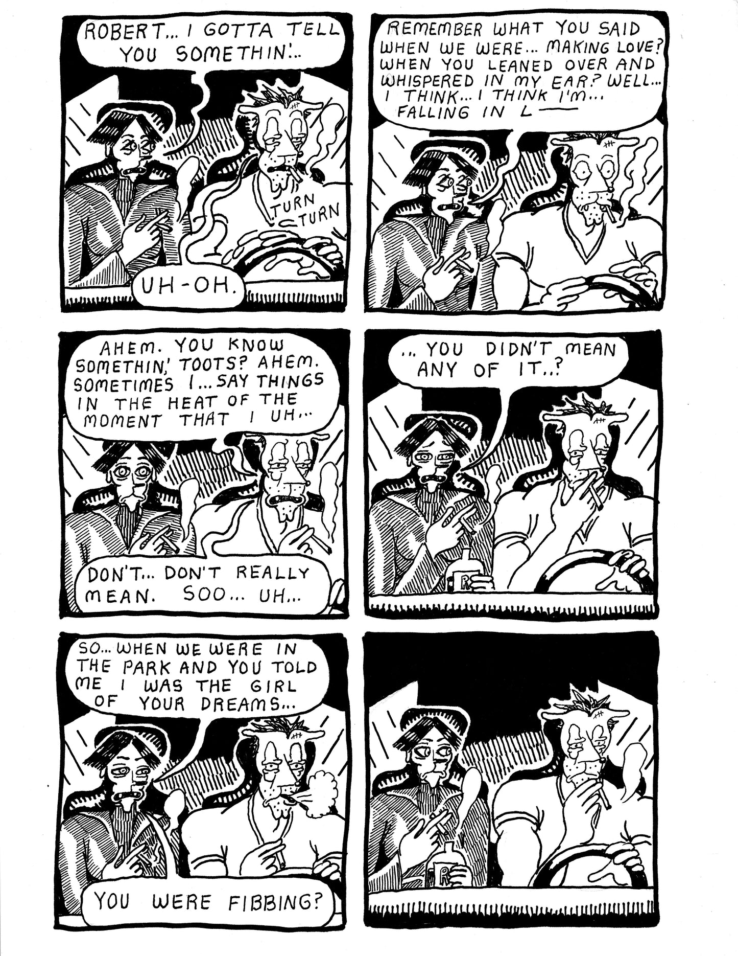 Robert and Dandelion drive home from makeout point (pg 245)