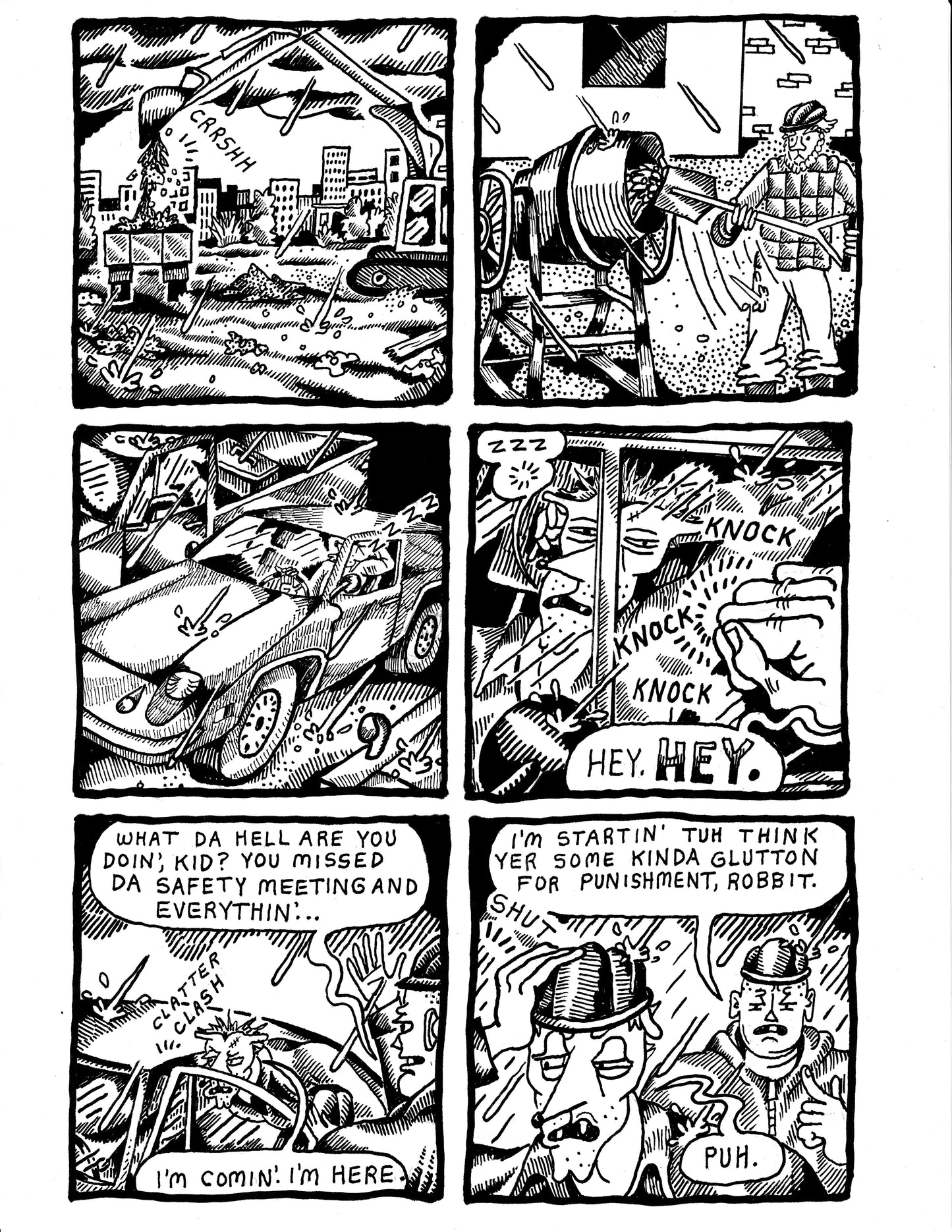 Robert is awoken by Little Joe in the construction parking lot (pg 138)