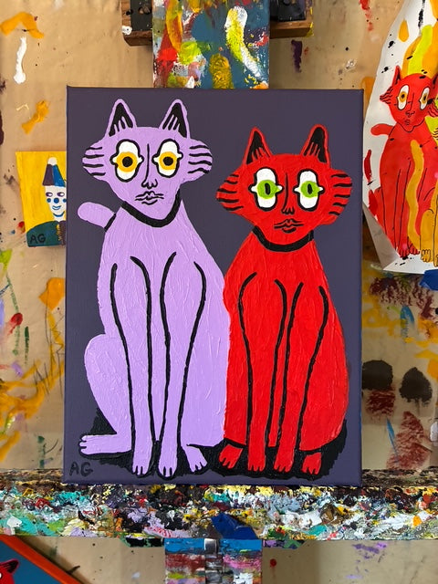 Cat painting - Purple and red on purple