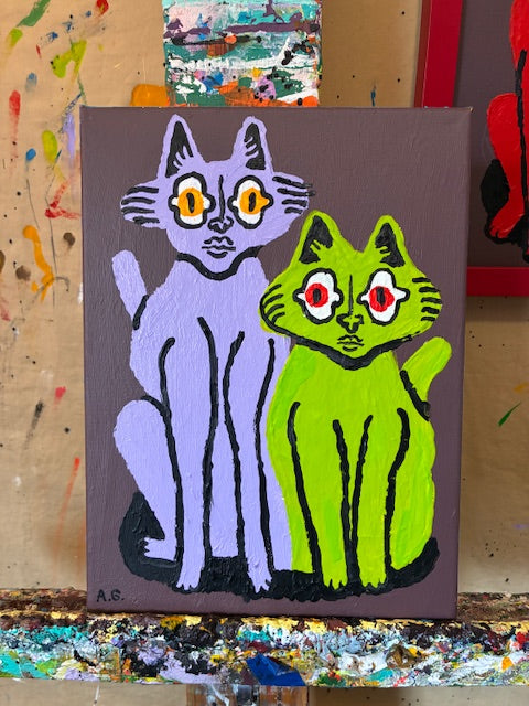 Cat painting - Purple & green