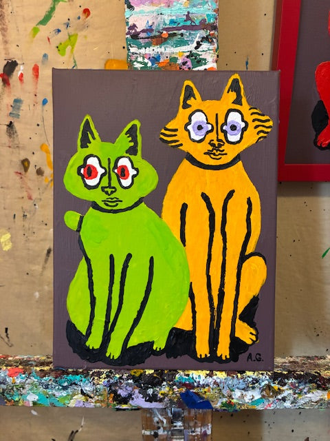 Cat painting - Green & yellow