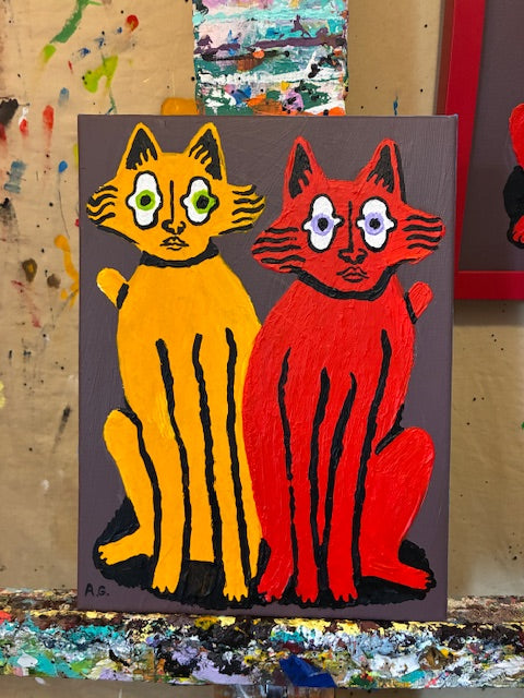 Cat painting - Yellow & red