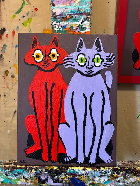 Cat painting - Red & Purple