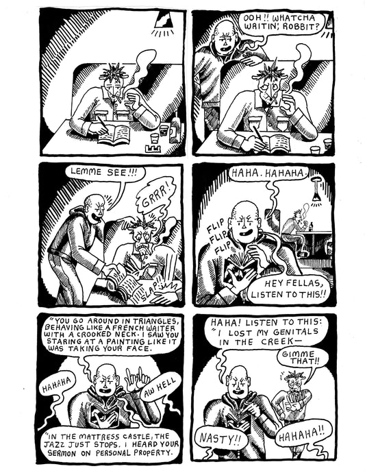 Robert writing poems at the bar (Pg 164)