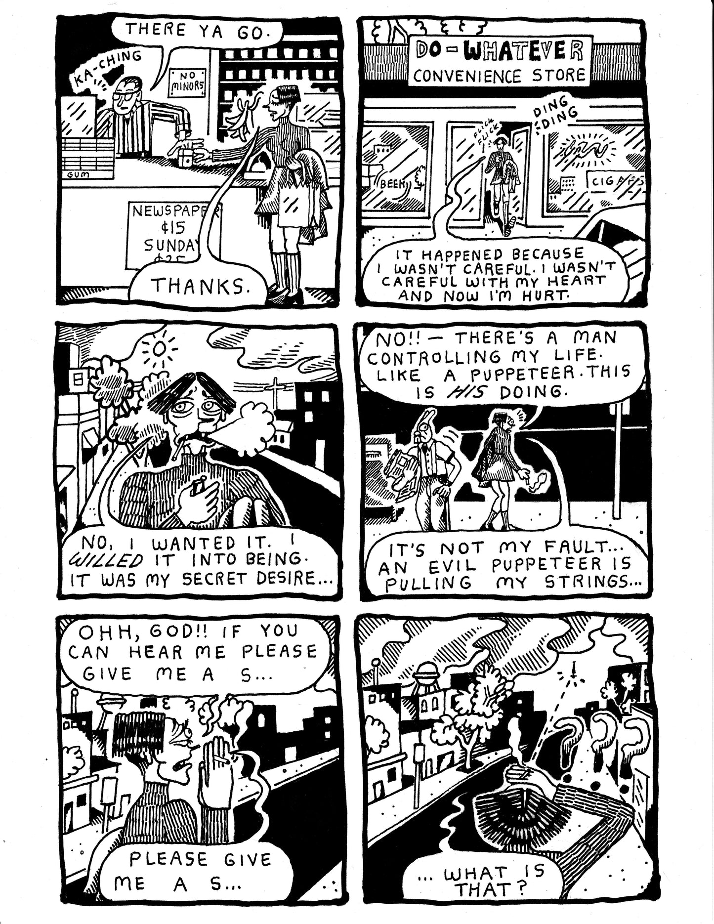 Dandelion buys cigarettes and contemplates her pain (pg 307)