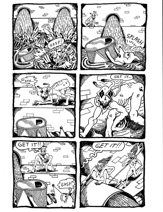 Mr. Sleep sees Fetus Robert floating in the sewer (pg29)