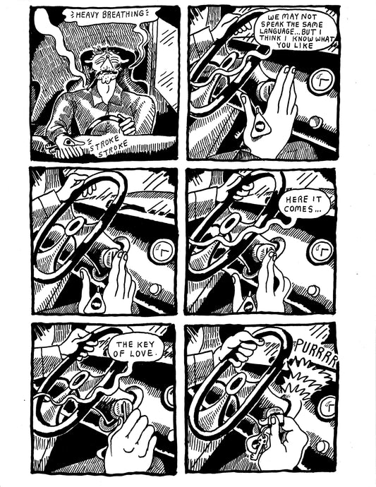 [DG] Robert sensually inserts the key into the ignition of his car (pg169)