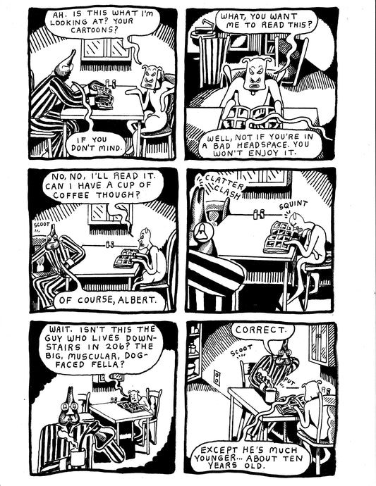 [DG] Albert examines Gary's cartoons  (p 262)