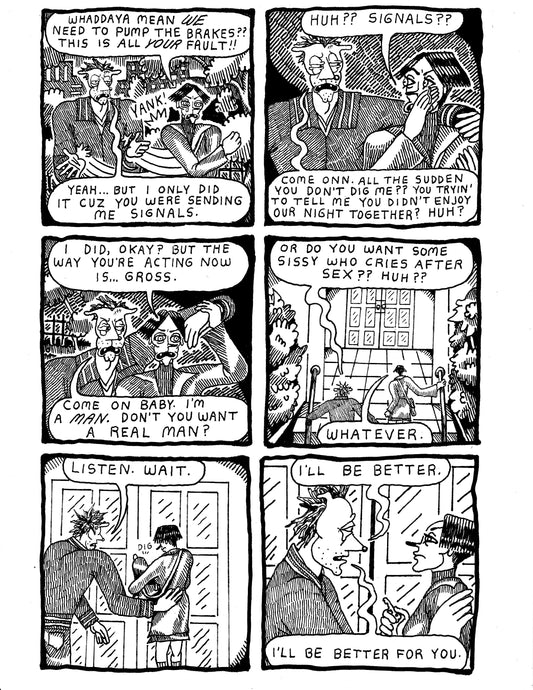 [DG] Robert backpedals after hurting Dandelion's feelings in the car (p 250)