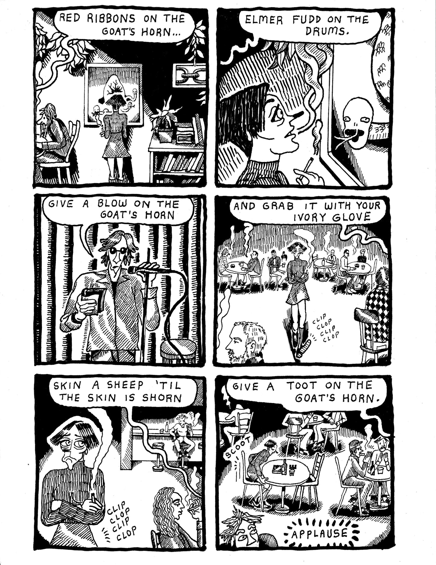 [DG] Dandelion looks at a painting at Handland Cafe while Wayne reads a poem (p 190)