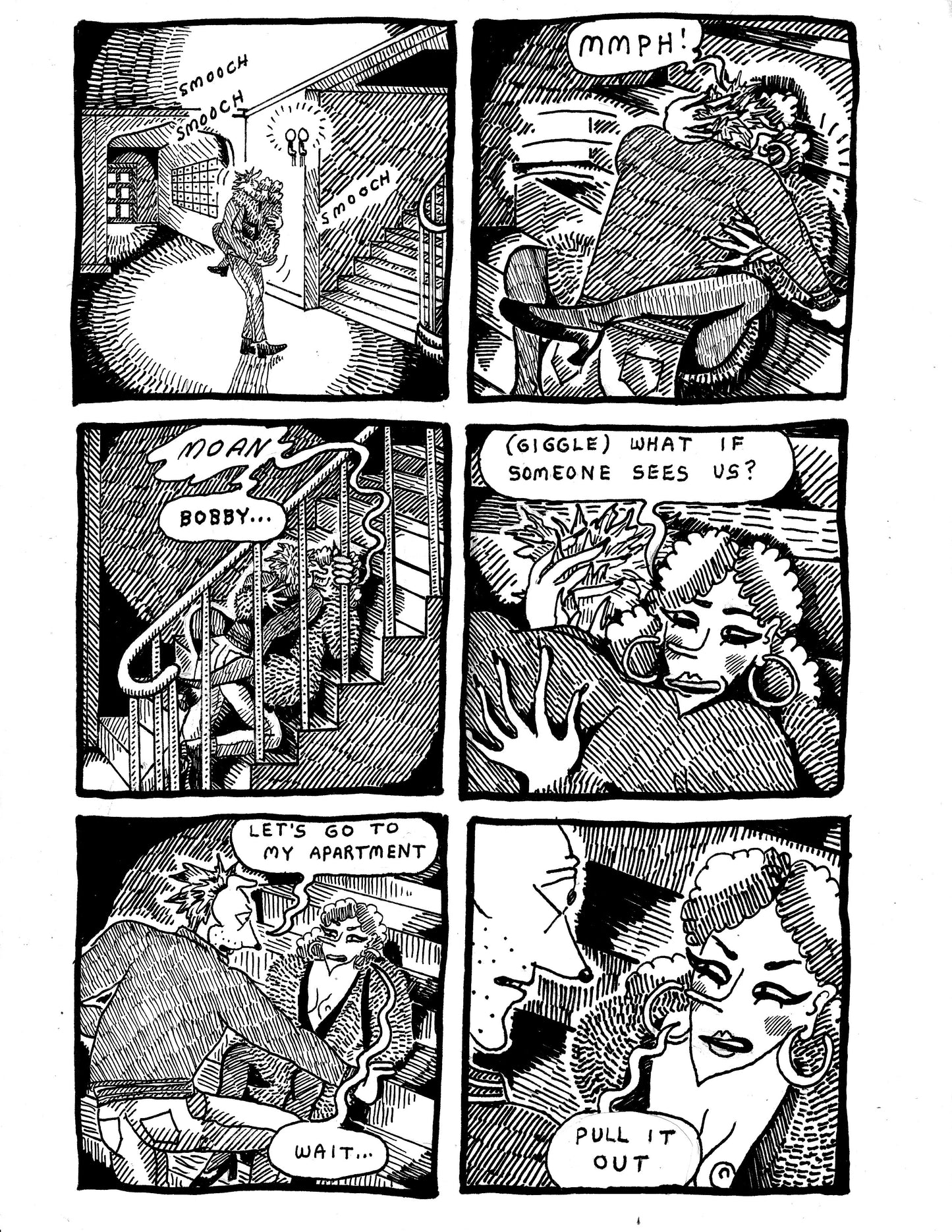 [DG] Maggie blows Robert on the stairs  ("pull it out") (p78)