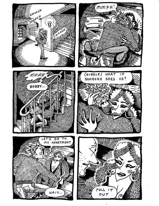 [DG] Maggie blows Robert on the stairs  ("pull it out") (p78)