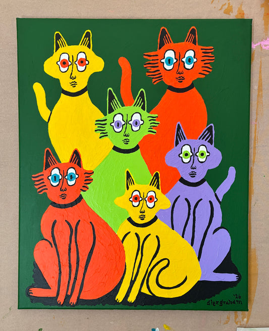 6 cats on green (#1)